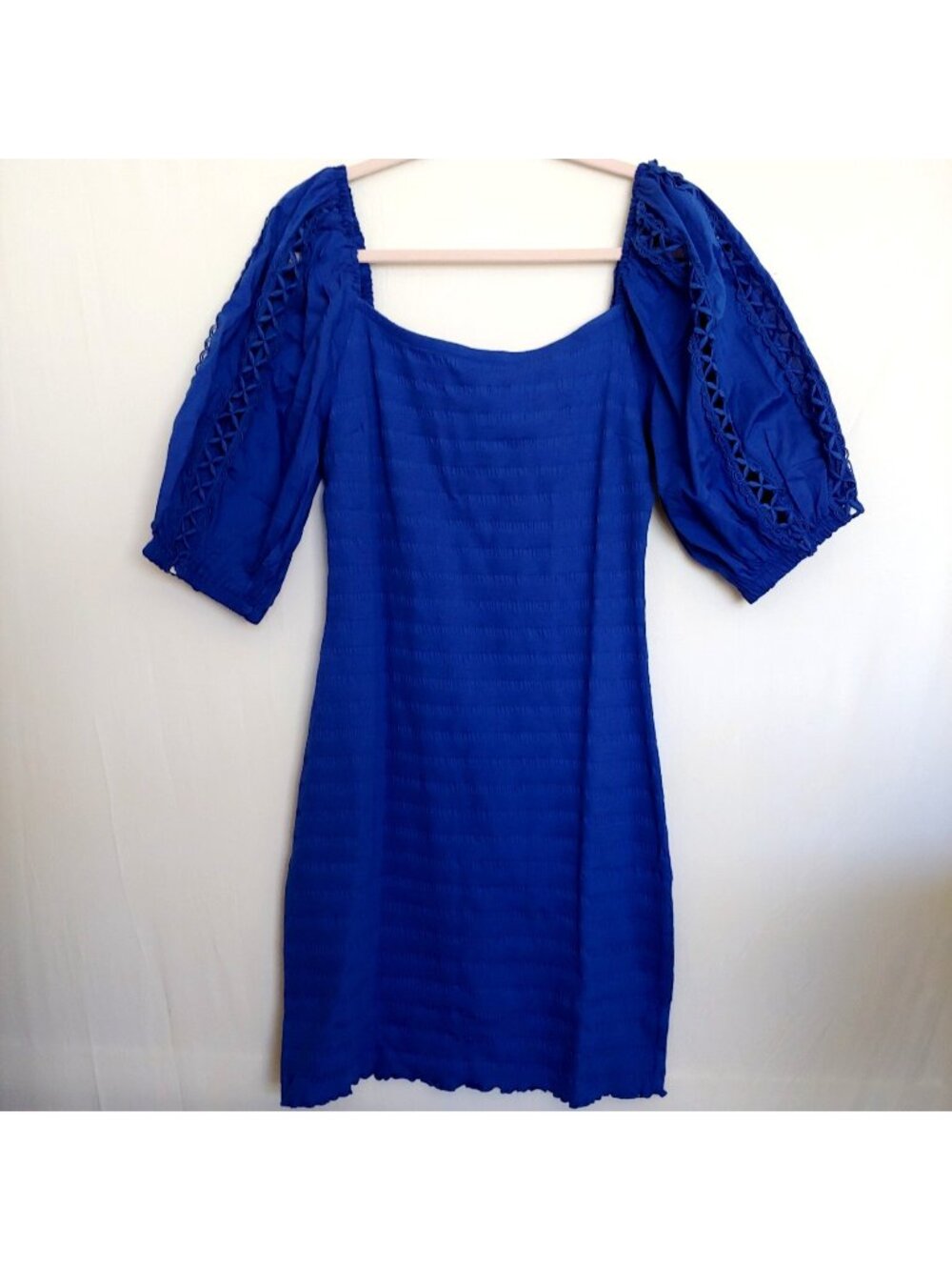 Betsey Johnson Puff Sleeve Mini Dress Square Neck Fitted Textured Party Playful